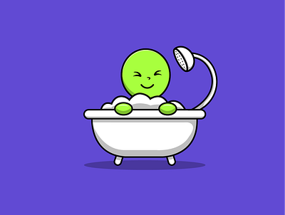 Cute Alien Bathing Shower In Bathub alien bathing bathub cartoon clean cute design flat graphic design illustration science vector