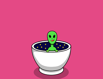 Alien On Cup of Coffee Space cartoon character coffe cup design flat illustration logo mascot space universe vector