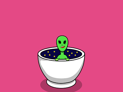 Alien On Cup of Coffee Space