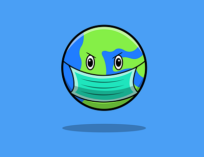 Angry World Planet with Wear Mask cartoon corona covid design earth globe health illustration mask planet sick vector