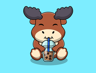 Cute Moose Drink Bubble Tea Cup animal bubbletea cartoon cute design drink flat food graphicdesign illustration logo mascot moose vector wildlife