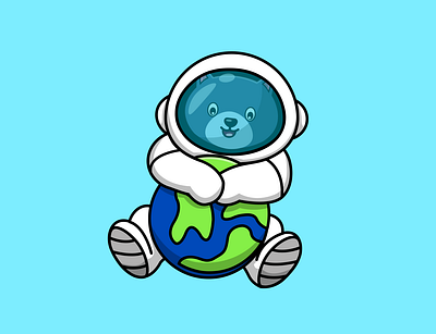 Cute Cat Astronaut Hanging World animal astronaut cartoon cute design flat graphic design illustration logo mascot planet science space vector world