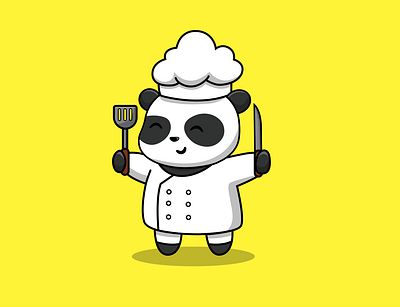 Cute Panda Chef Holding Spatula And Knife For Coocking cartoon character chef coocking design flat food graphic design icon illustration logo mascot restaurants vector