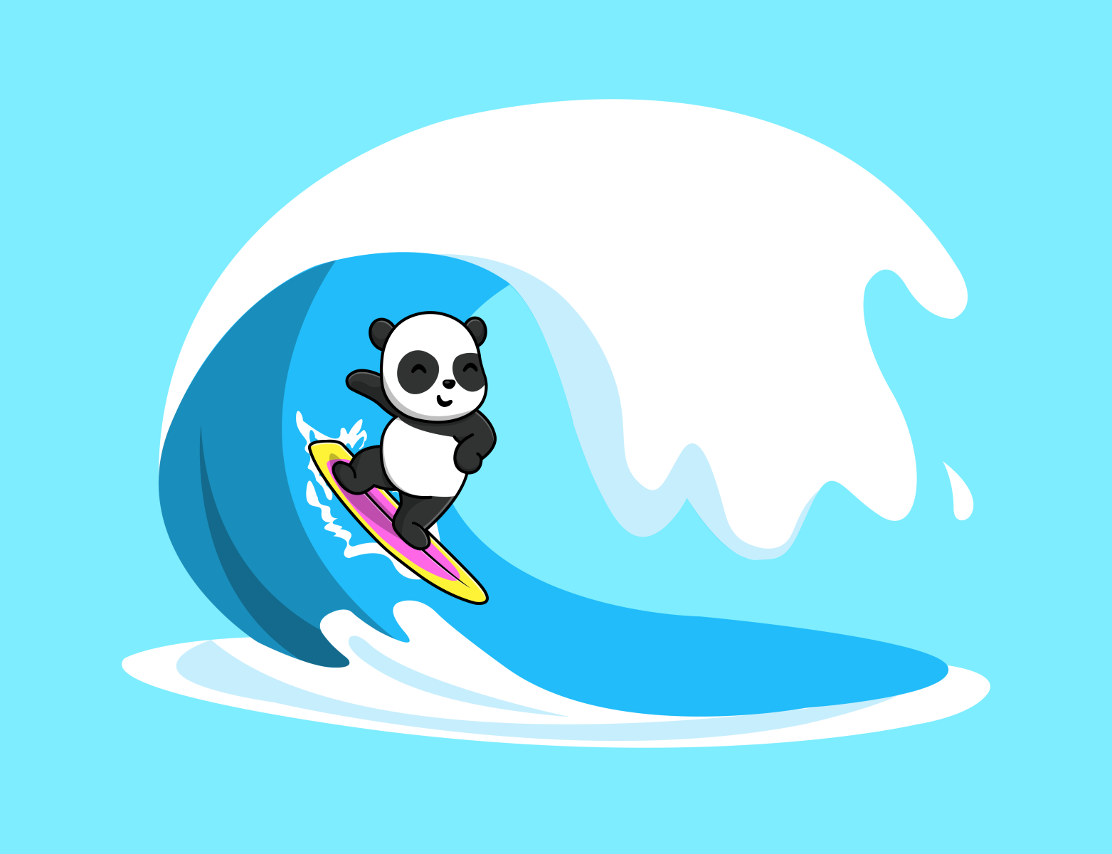 Cute Panda Surfing In The Sea By Moksha Labs On Dribbble