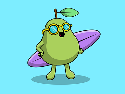 Cute Pear Holding Surfboard