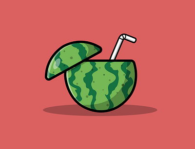 Water Melon With Straw cartoon design drink flat fresh fruit graphic design holiday illustration logo mascot summer vector