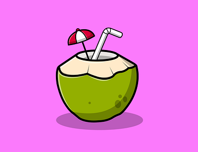 Coconut Ice With Straw cartoon design drink flat food fresh fruit graphic design green illustration logo mascot nature summer vector