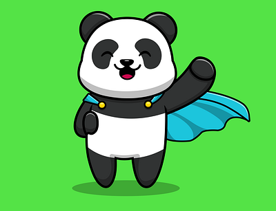 Cute Panda Hero adorable animal cartoon character child cloak costume cute design fauna fluffy fly funny furry hero illustration mascot panda power vector