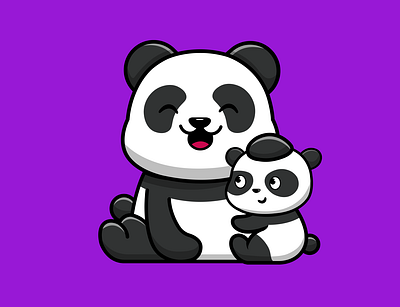 Cute Panda Mother And Baby Panda adorable animal bamboo bear cartoon character daughter design family forest graphic design icon illustration jungle logo mammal mascot moma panda vector
