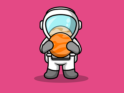Cute Astronaut Holding Mars astronaut cartoon character cosmonaut cosmos design discovery exploration future galaxy gravity helmet hold illustration journey mars mascot planet space vector