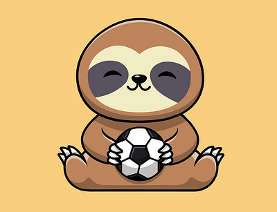 Cute Sloth Holding Soccer Ball animal ball branding cartoon design fauna flat game graphic design icon illustration kawaii logo mammal mascot sloth soccerball sport vector