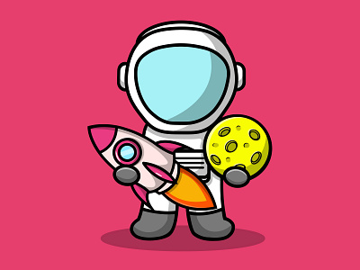 Cute Astronaut Holding Moon And Rocket galaxy