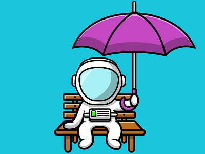 Cute Astronaut Sitting With Holding Umbrella cute