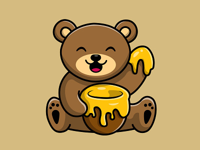 Cute Teddy Bear Eat Honey