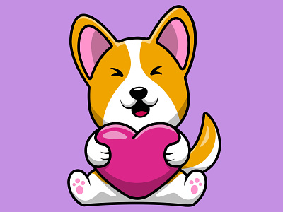 Cute Corgi Dog Holding Heart Love