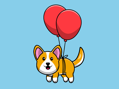 Cute Corgi Dog Floating With Balloon fur