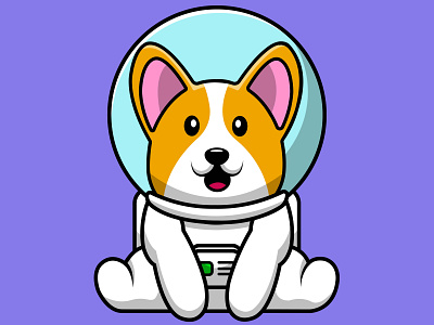 Cute Corgi Dog Astronaut Sitting