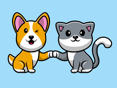 Cute Cat And Corgi Dog fun