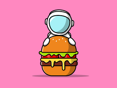 Cute Astronaut Holding Giant Burger futuristic