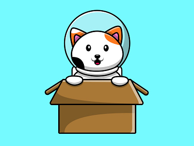 Cute Cat Astronaut In Box