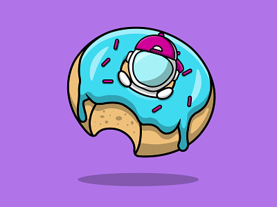 Cute Astronaut Floating With Doughnut baked donut food pastry space