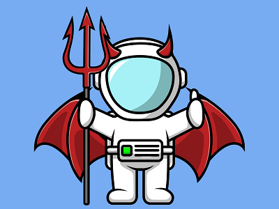 Cute Astronaut Devil Holding Spear