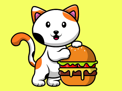 Cute Cat With Burger snack