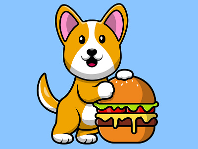 Cute Corgi Dog With Burger