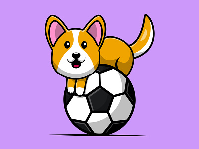 Cute Corgi Dog On Soccer Ball canine