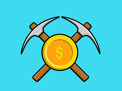 Miner Coin With Pickaxe and Gold financial