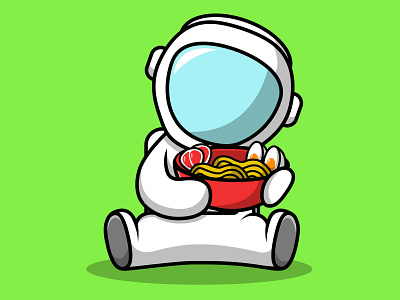 Cute Astronaut Holding Ramen meat