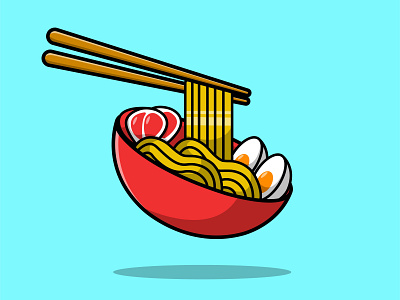 Ramen Noodle Egg And Meat With Chopstick