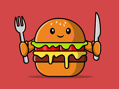 Cute Burger With Knife And Fork