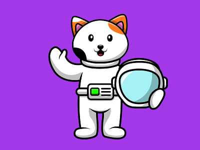 Cute Astronaut Cat Holding Helmet