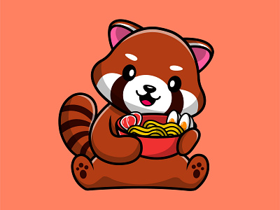 Cute Red Panda Holding Ramen background