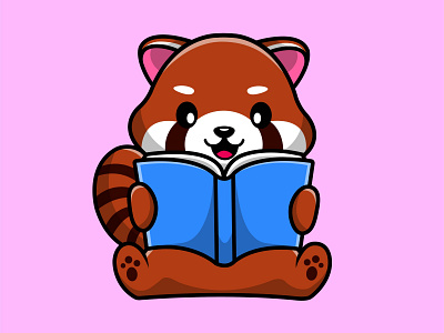 Cute Red Panda Reading Book