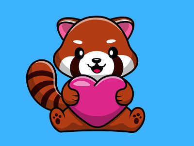 Cute Red Panda Holding Heart Love brown