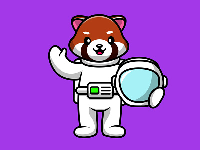 Cute Astronaut Red Panda Holding Helmet white