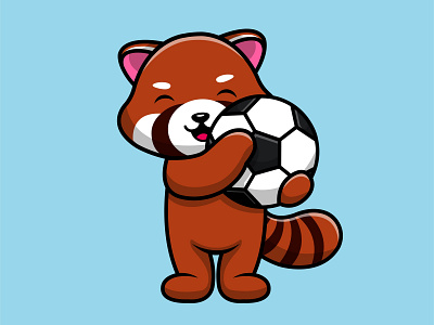 Cute Red Panda Holding Soccer Ball isolated