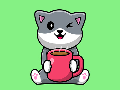 Cute Cat Holding Hot Coffee Cup kitten