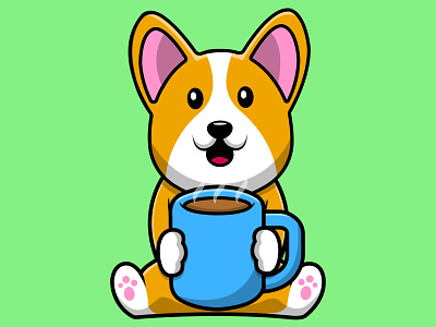 Cute Corgi Dog Holding Hot Coffee Cup coffee