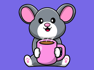 Cute Mouse Holding Hot Coffe Cup vector