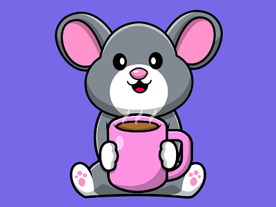 Cute Mouse Holding Hot Coffe Cup