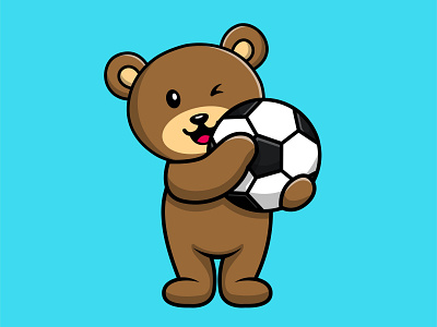 Cute Bear Holding Soccer Ball happy