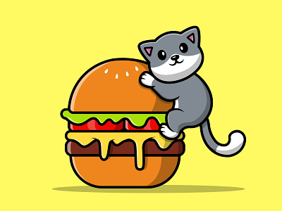 Cute Cat On Burger cartoon