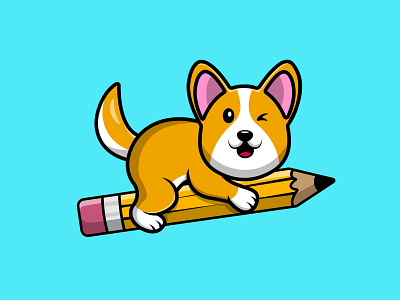 Cute Corgi Dog Flying With Pencil