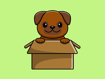 Cute Pug Dog Playing In Box cartoon