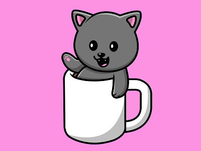 Cute Cat On Coffe Cup