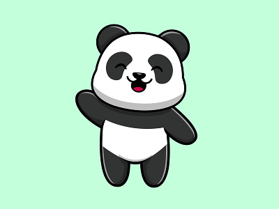 Cute Panda Waving Hand isolated