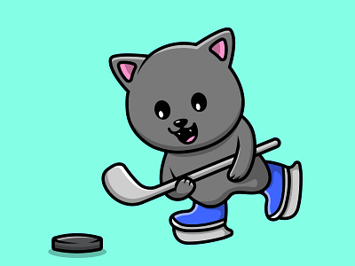 Cute Cat Playing Hockey